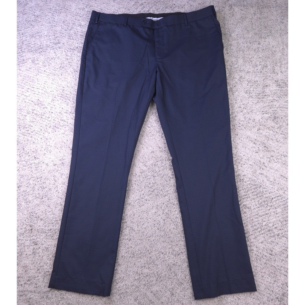 Sero Formals Pants Mens 40 39x32 Smart Fit Check Plaid Navy Trousers Dress EUC